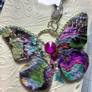Multicolor Butterfly Keychain with Pink Gem